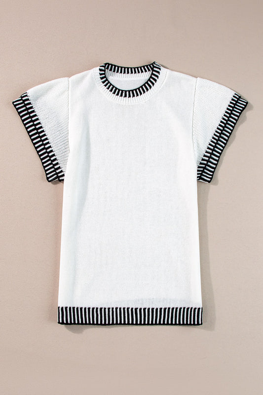 Black and White Contrast Knit Top