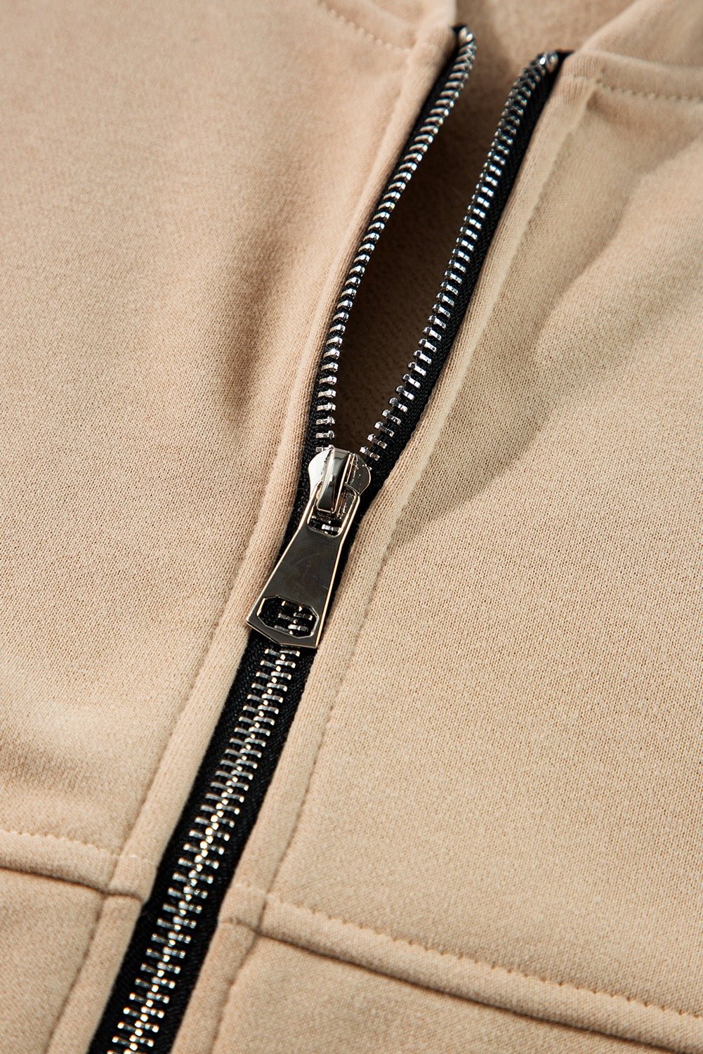 Beige Zippered Jacket and Drawstring Waist Set