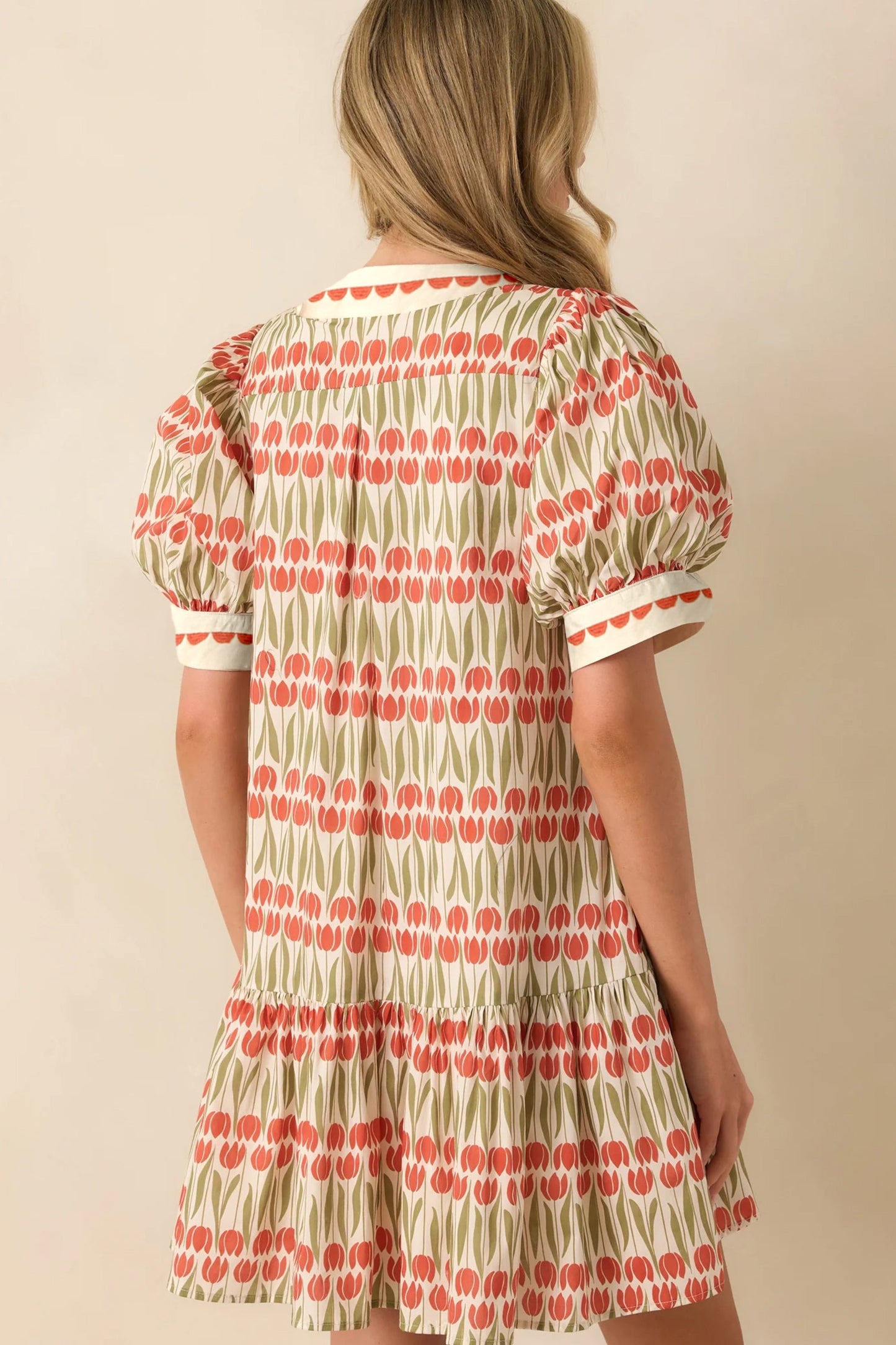 White Tulip Floral Print Puff Sleeve Dress