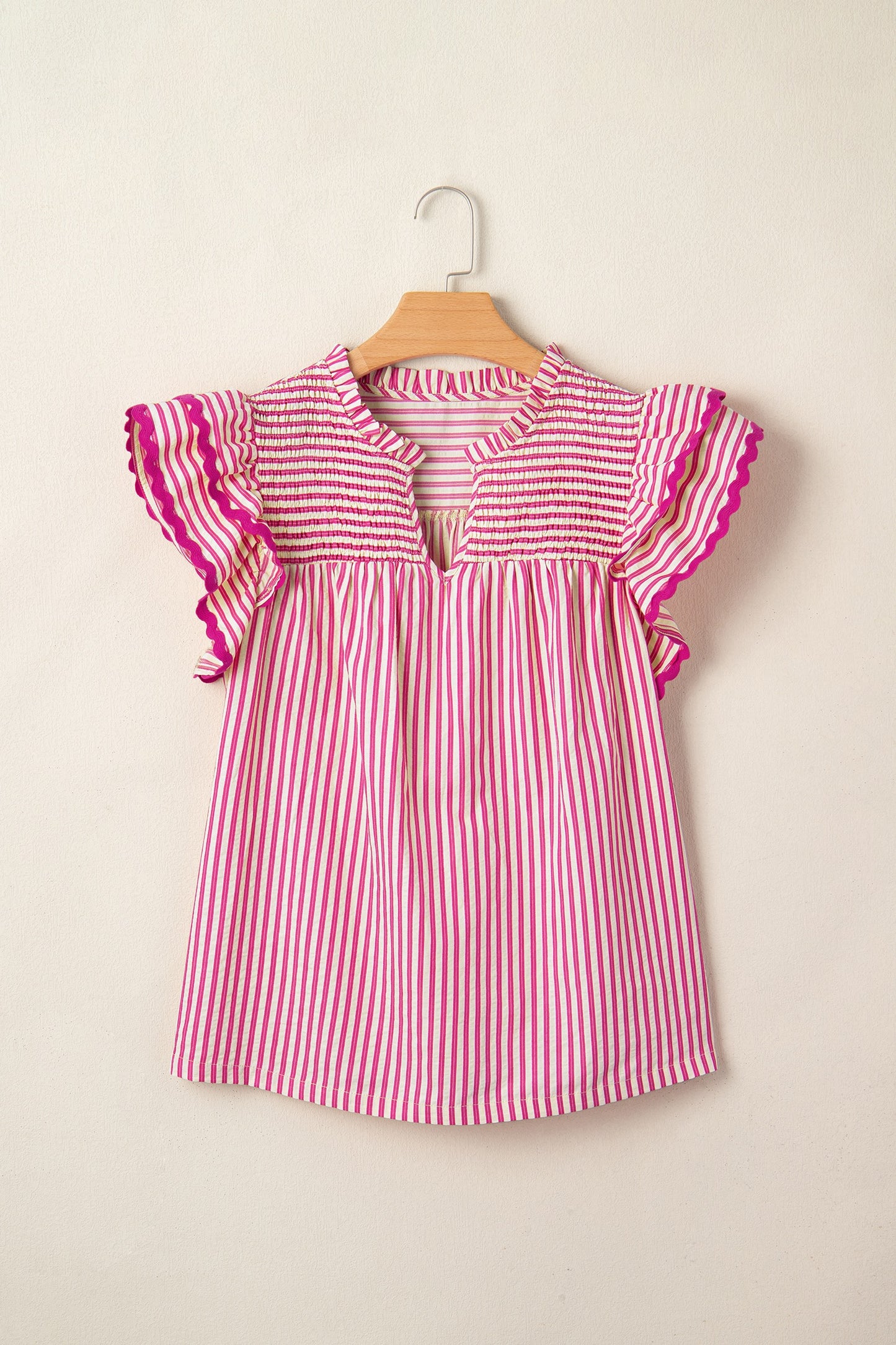 Stripe Shirred Yoke Ruffled Top