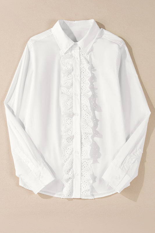 White Lace Turn Down Collar Shirt