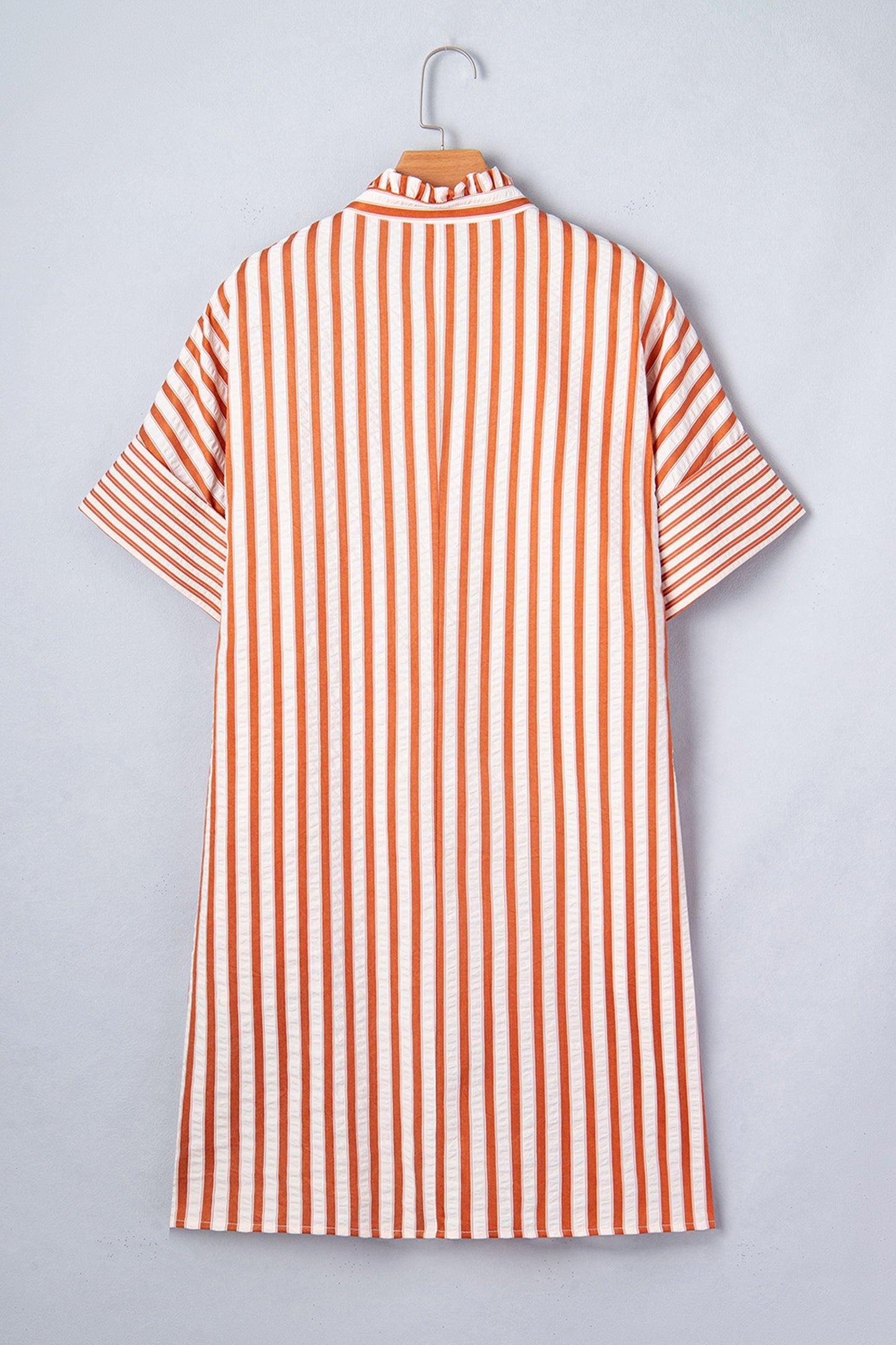 Brown Stripe Pinched V Neck Turn-up Cuffs Shift Mini Dress