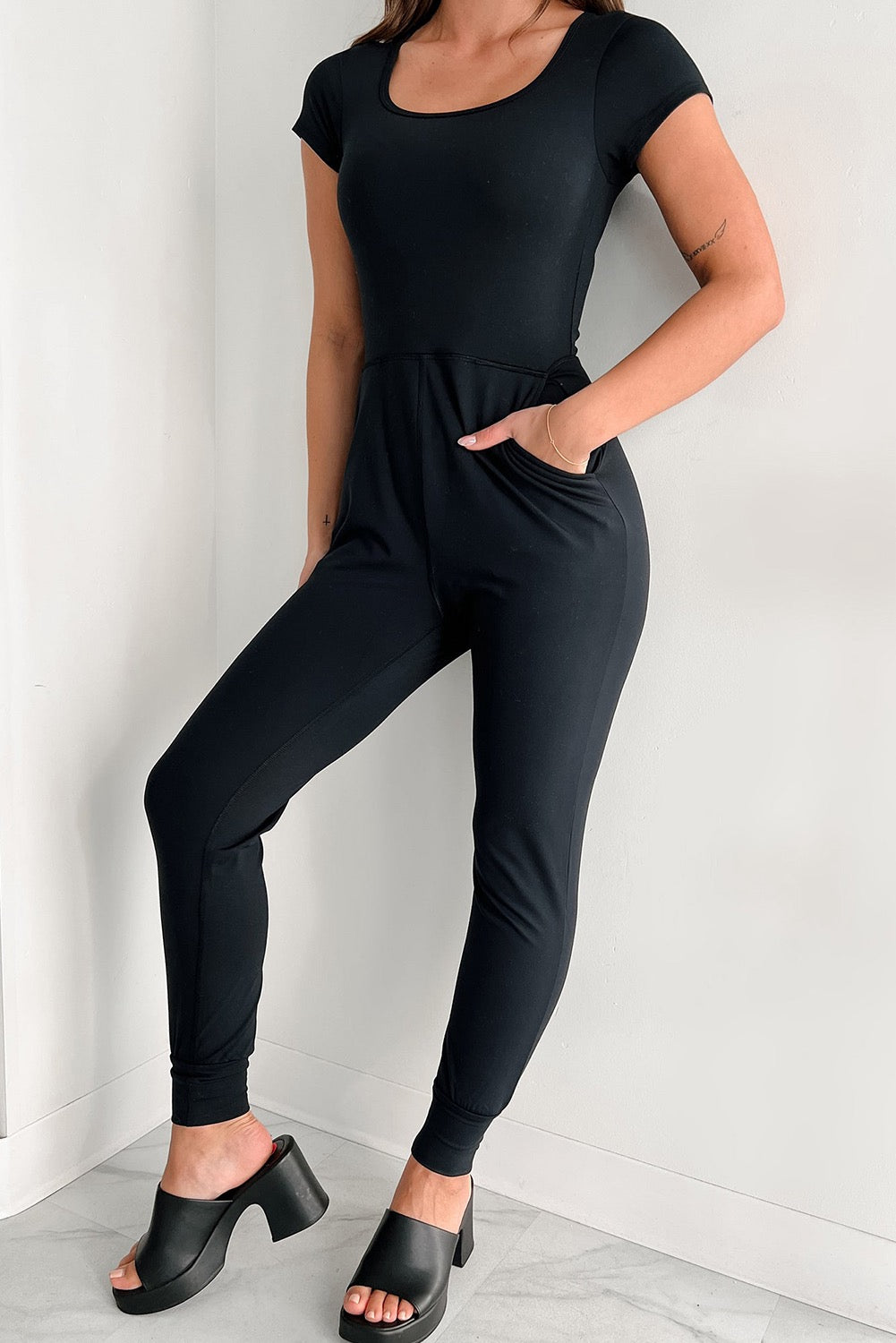 Black Athleisure Jumpsuit