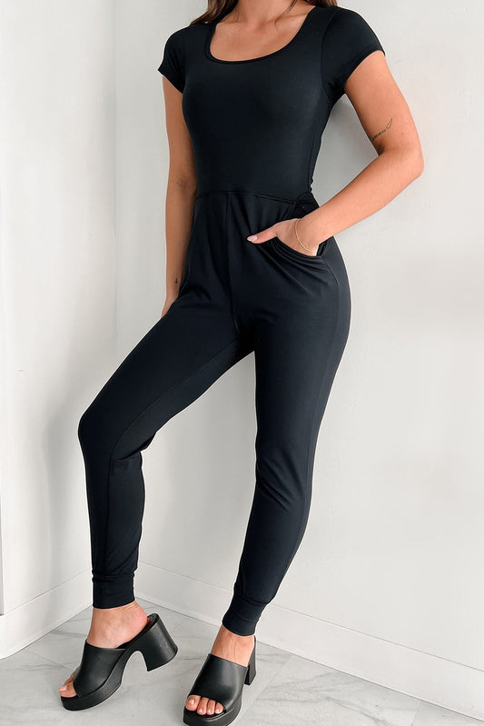 Black Athleisure Jumpsuit