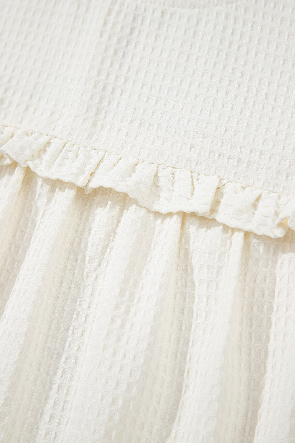 White Ruffle Trim Waffle Knit Blouse