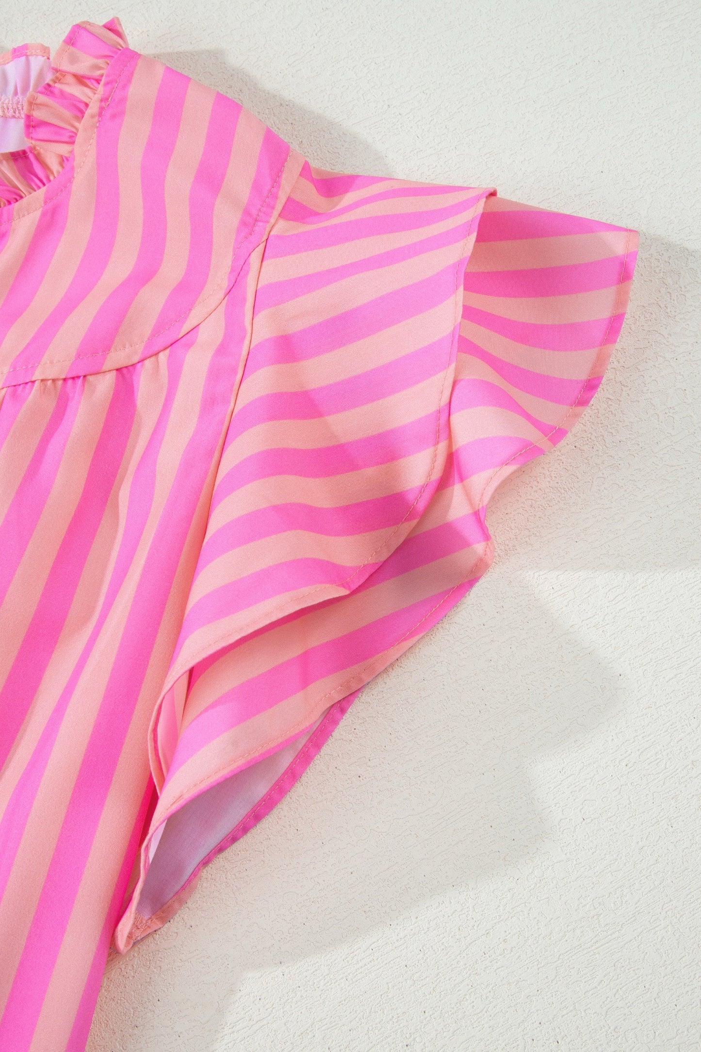 Pink Stripe Split Neck Ruffled Summer Top