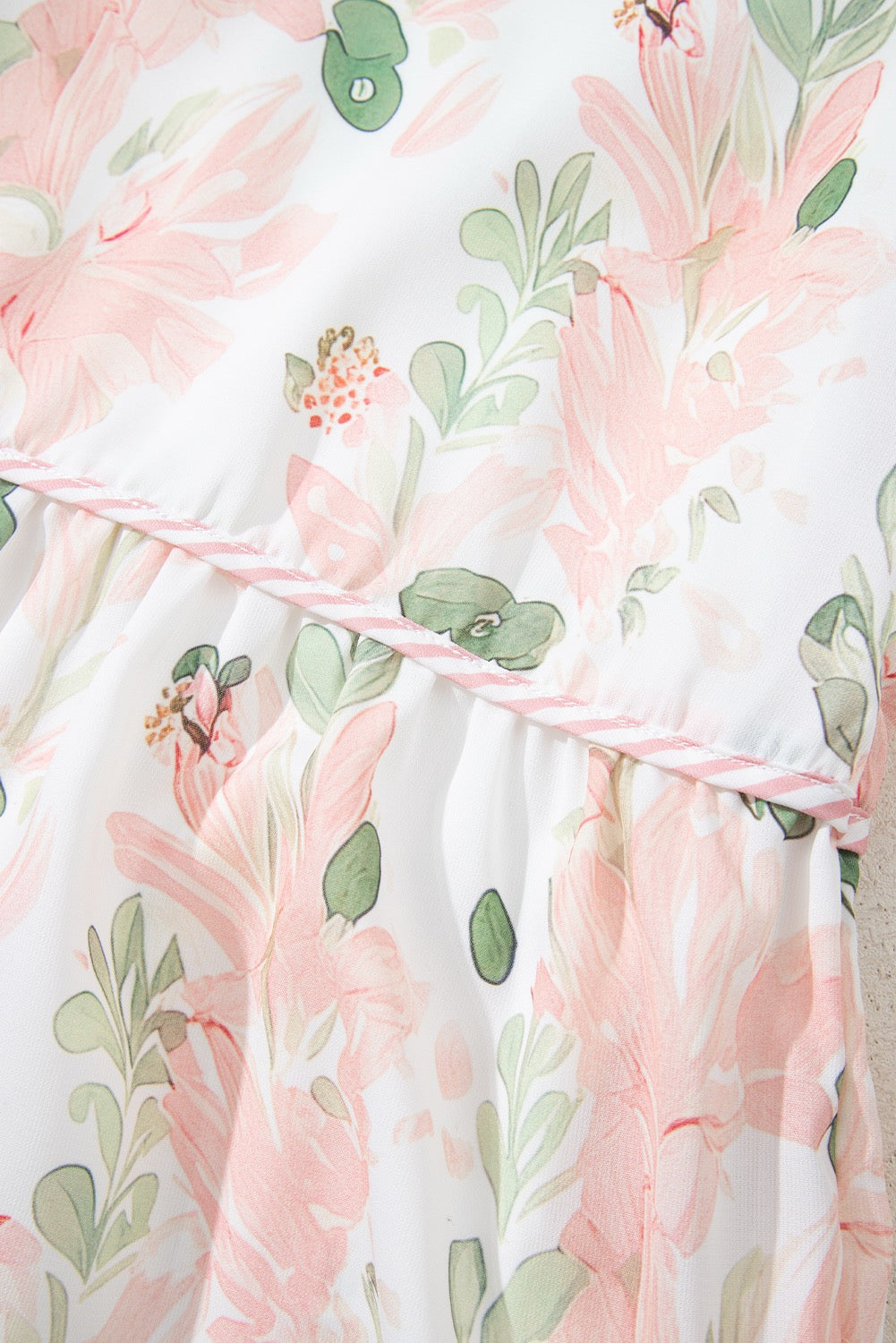 Pink Plus Size Floral Print Striped Detail Short Summer Dress