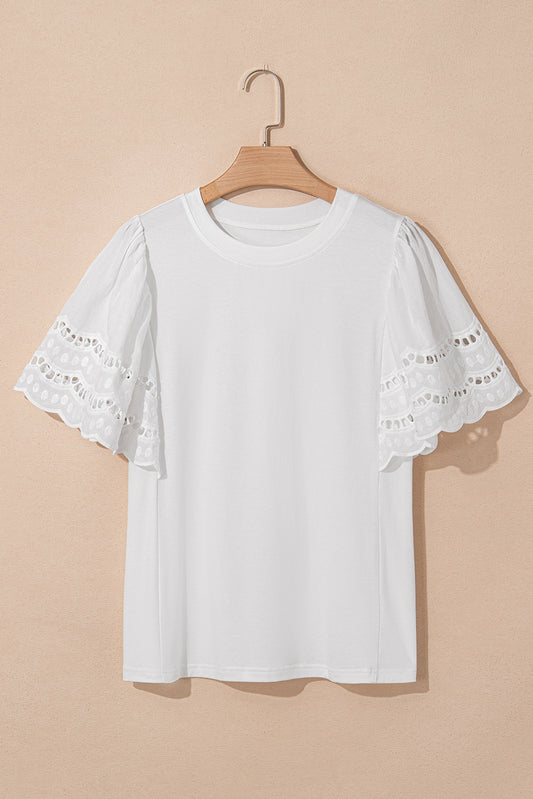 White Embroidered Short Sleeve Tee