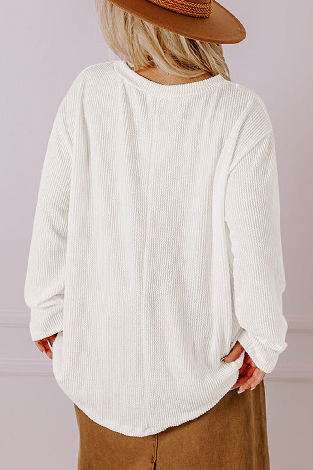 White Ribbed Long Sleeve Top