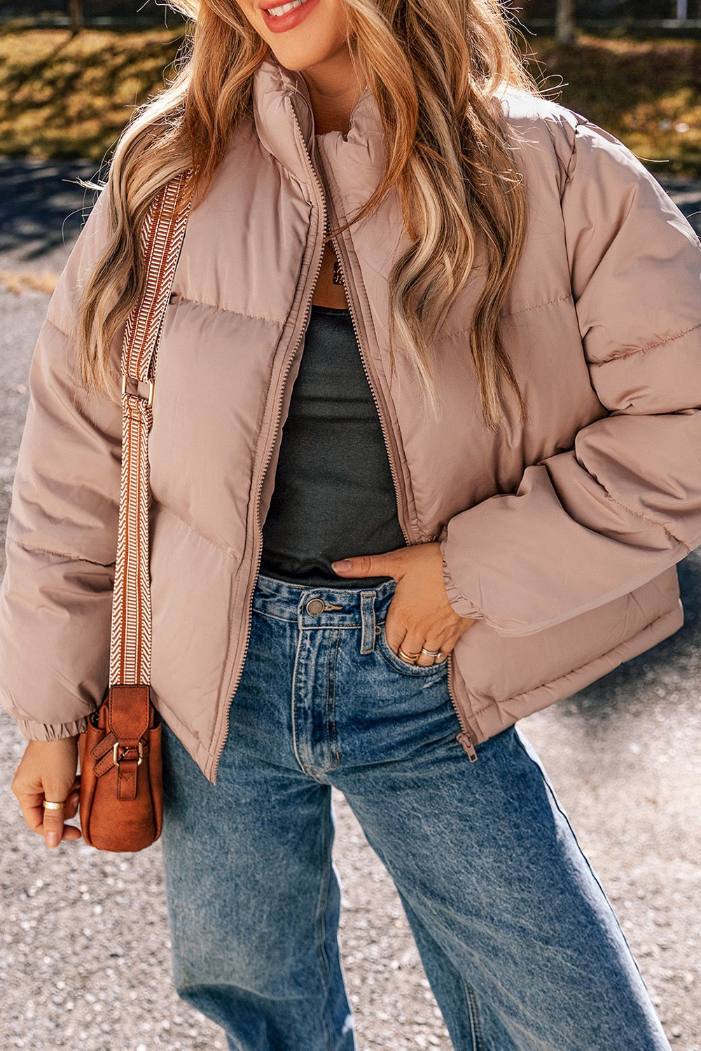 Apricot Quilted Puffer Jacket