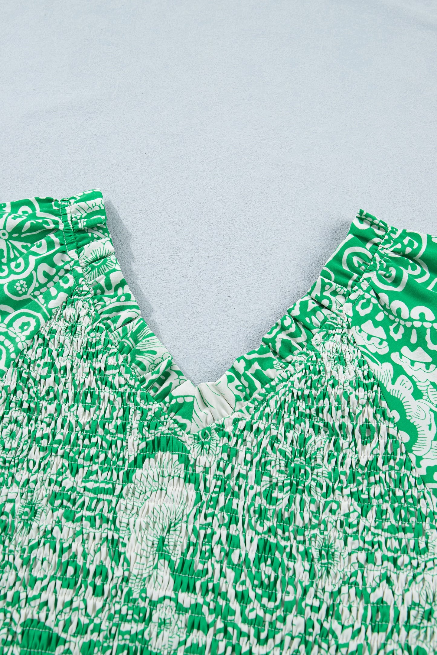 Green Flirty Floral Smocked V Neck Top