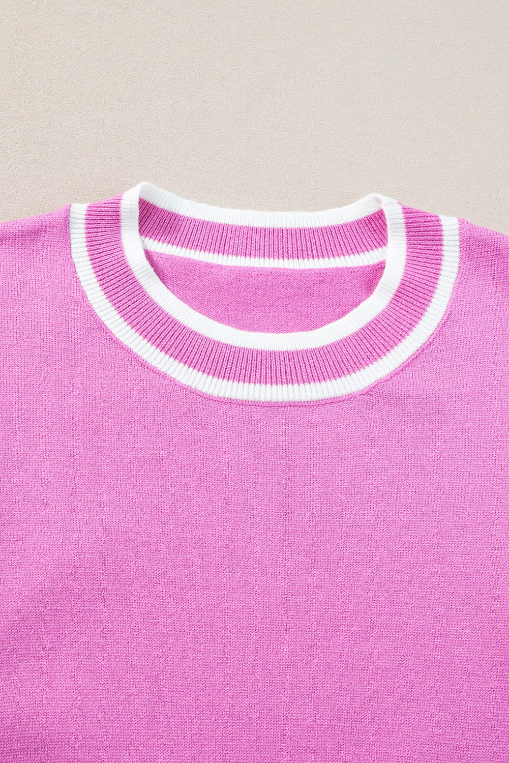 Pink Flutter Sleeve Knit Top with White Trim