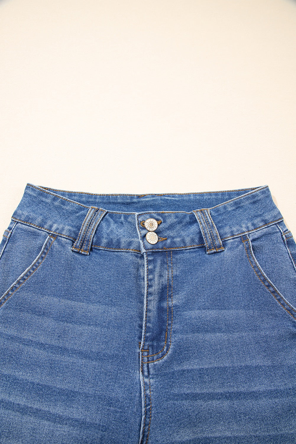 Sky Blue Double Button Zip Fly Straight Leg Jeans