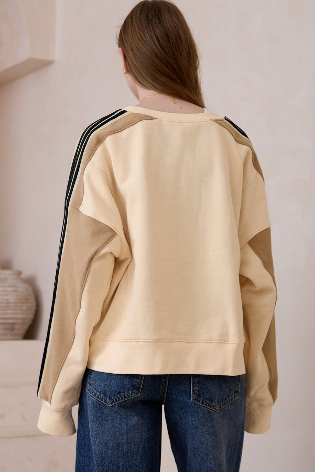 Beige Stripe Active Wear Sweatshirt