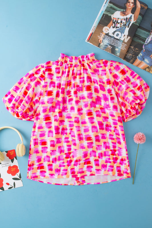 Button Back, High Neck Blouse