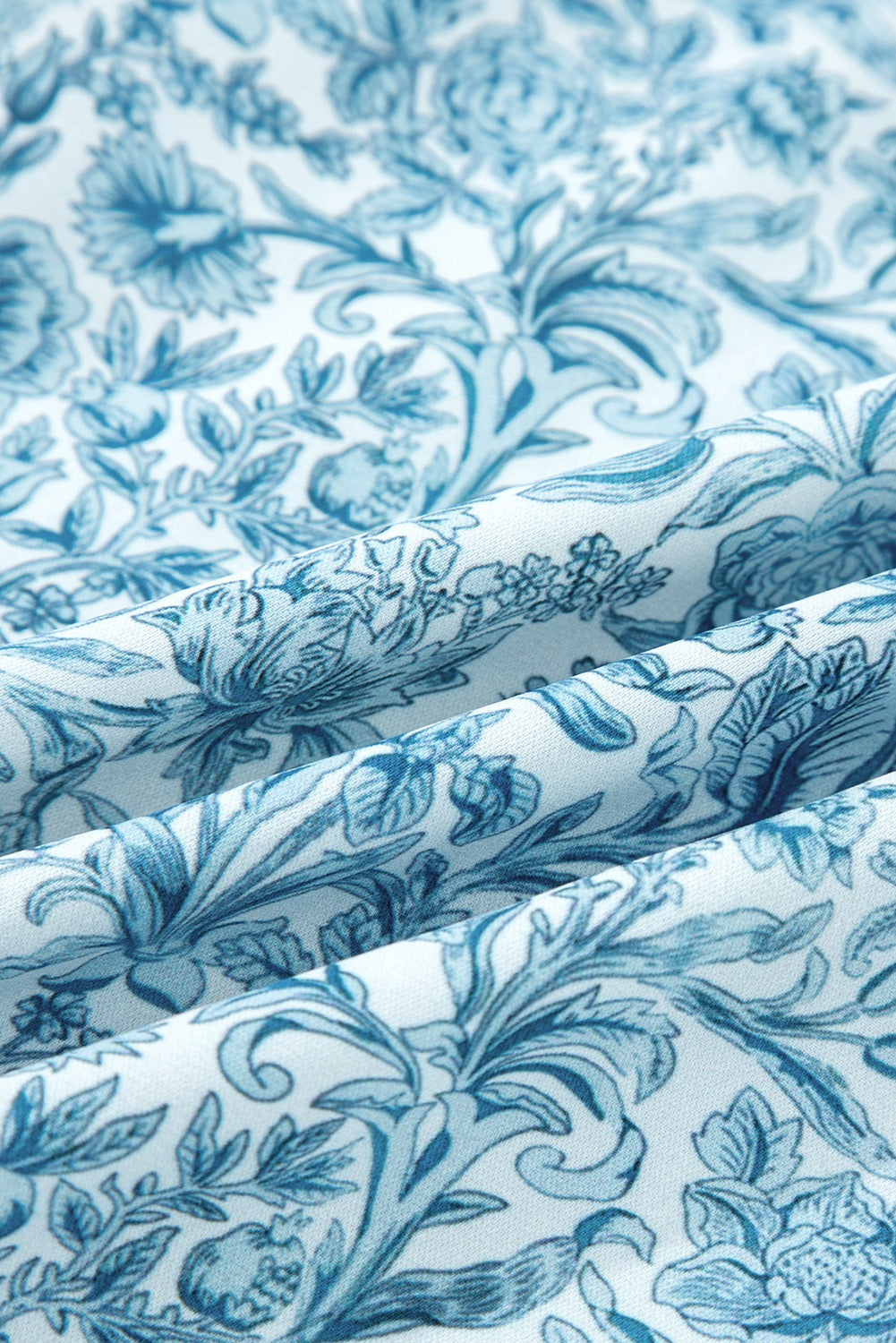 Blue All Over Floral Puff Sleeve Shirt