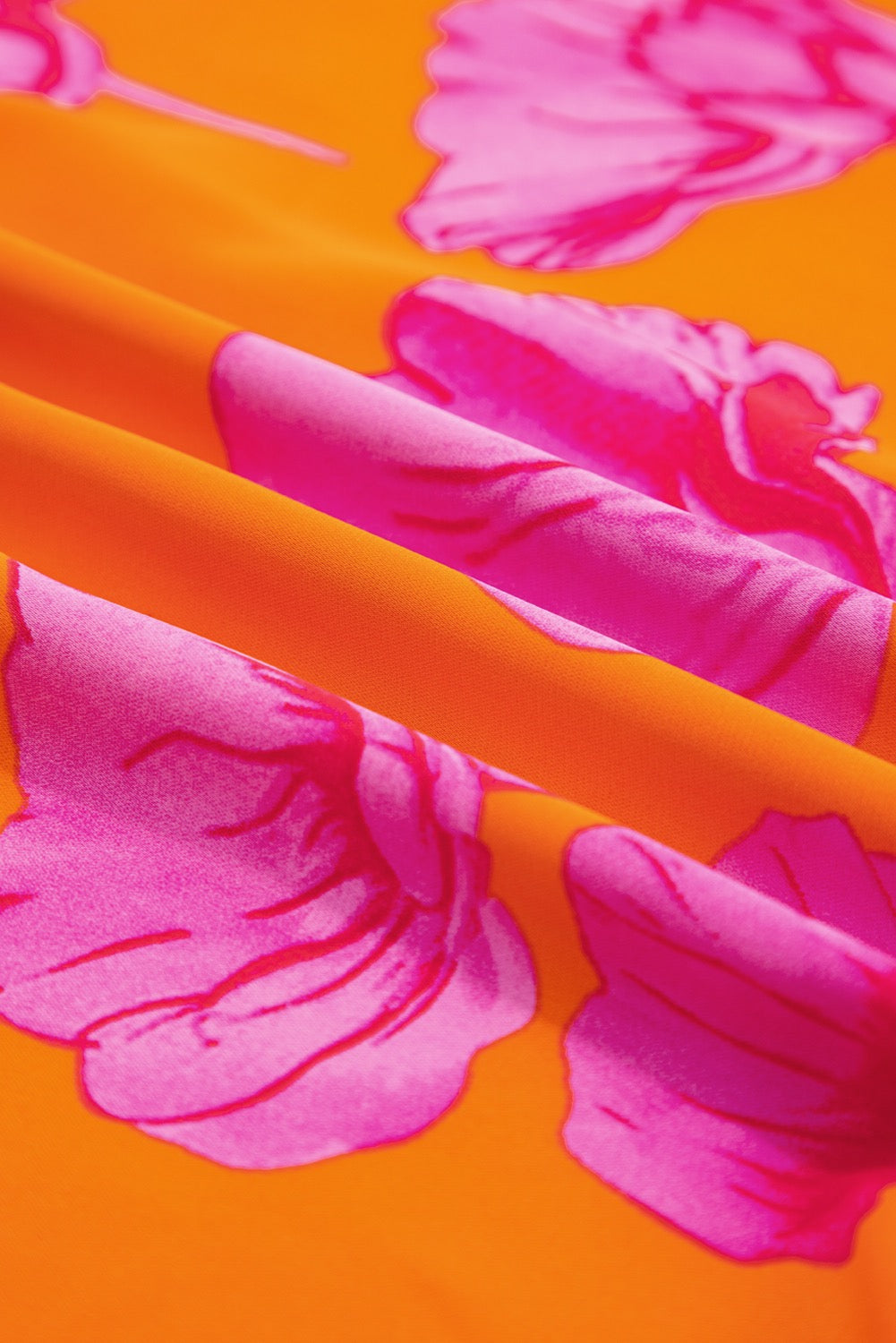 Orange Floral Print Frilly Smocked V Neck 3/4 Sleeve Maxi
