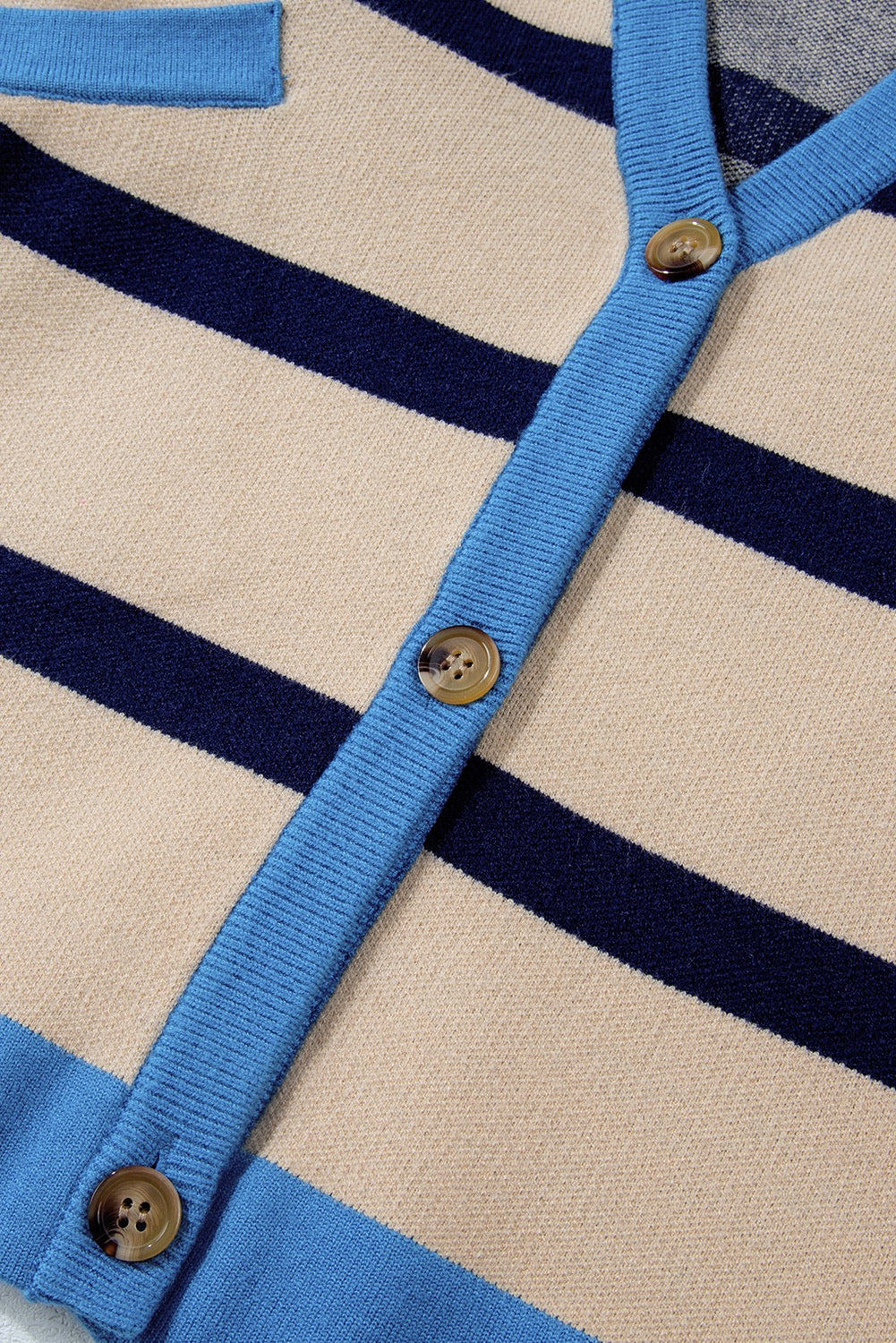 Beige Colorblock Drop Shoulder Buttoned Loose Cardigan
