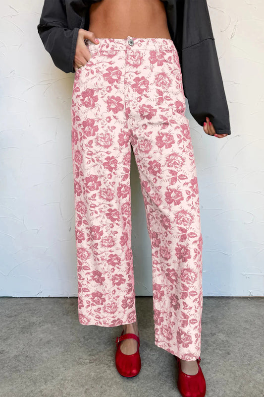 Pink Floral Denim Jeans