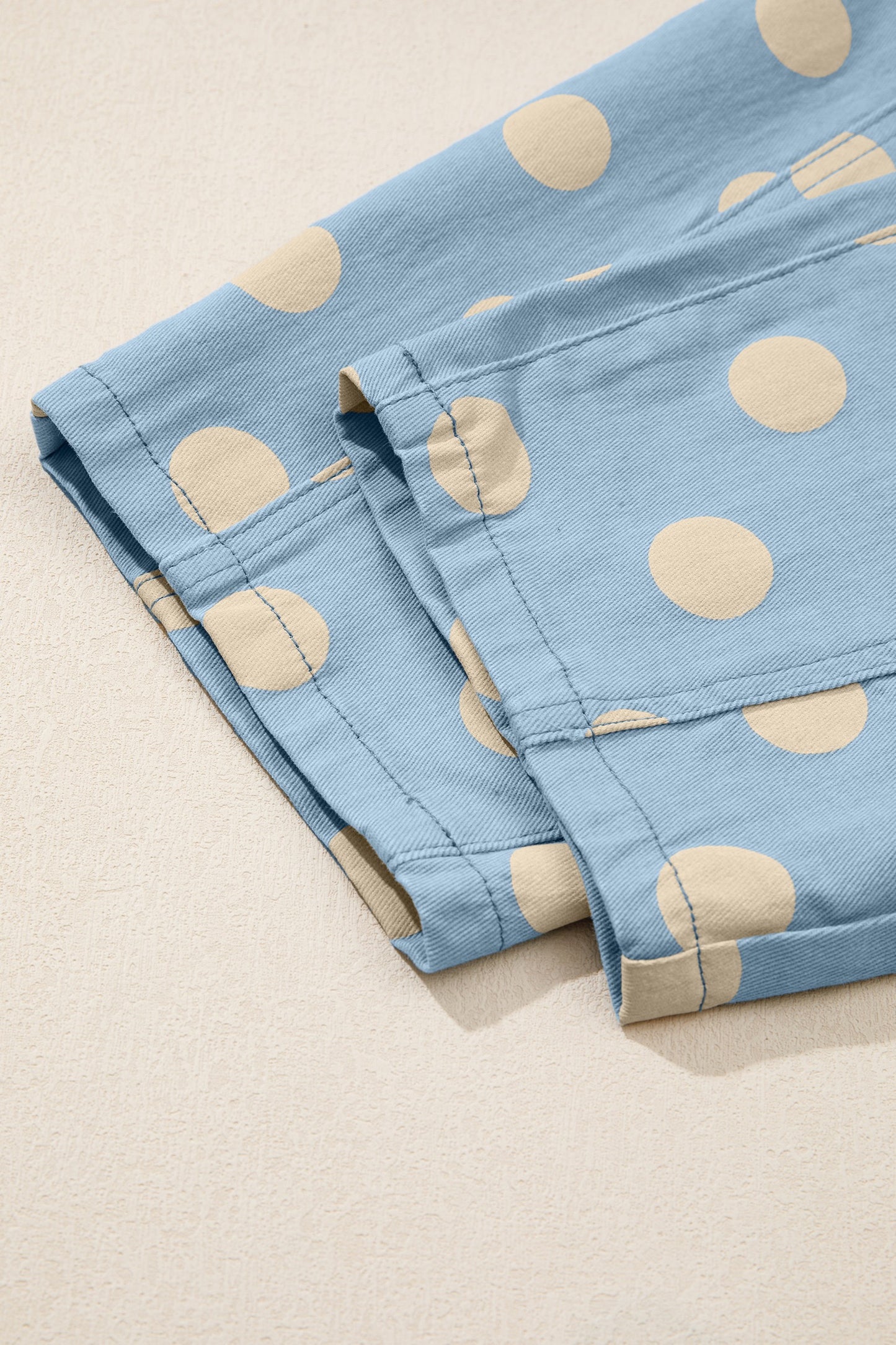 Polka Dot Print Scalloped Patch Pocket Cotton Pants