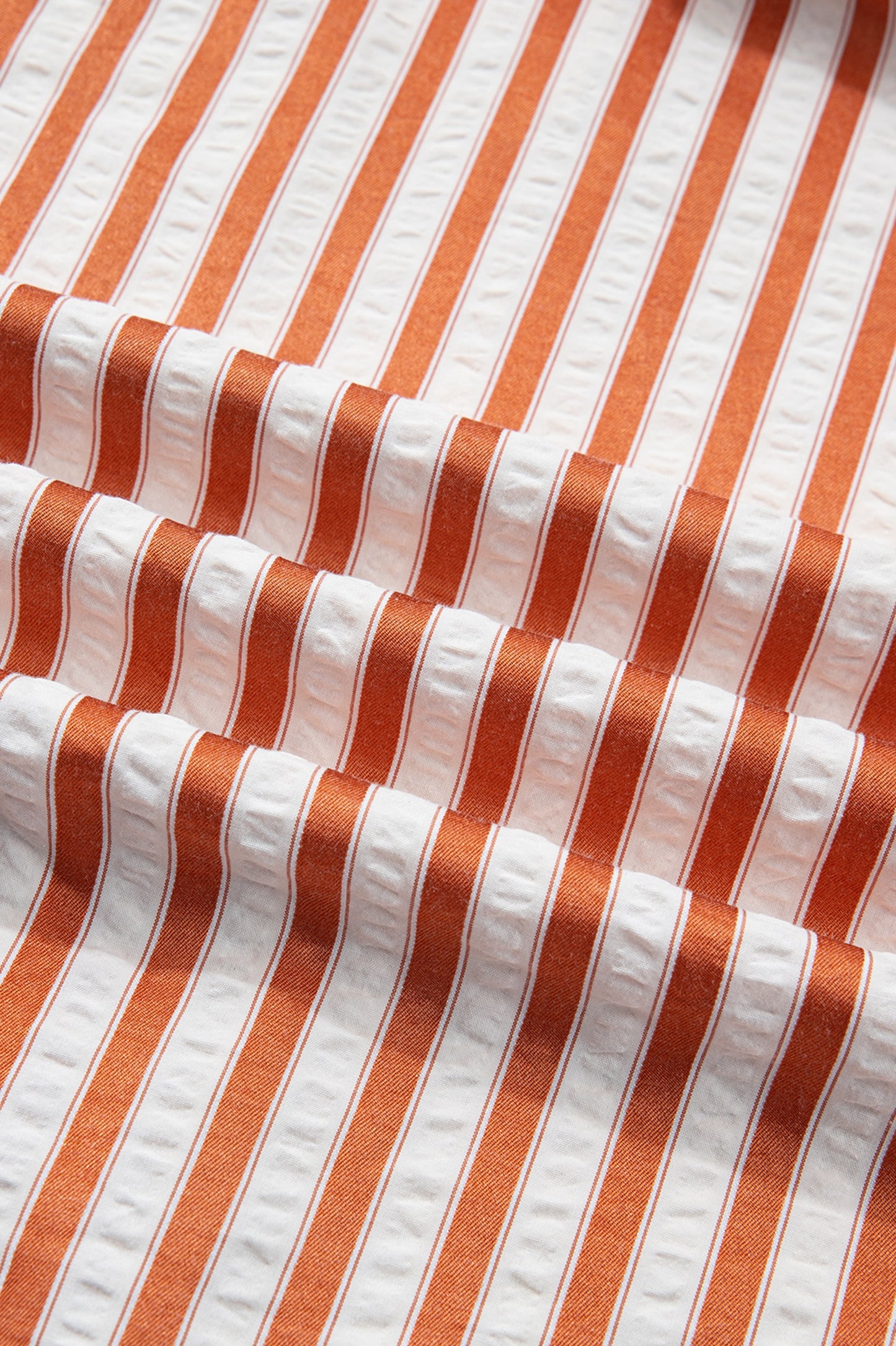 Brown Stripe Pinched V Neck Turn-up Cuffs Shift Mini Dress