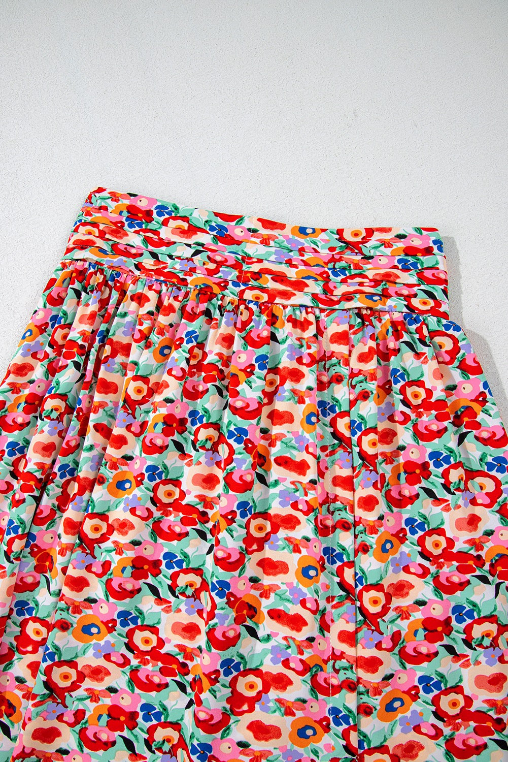 Wide Waistband, Side Slit, Floral Maxi Skirt