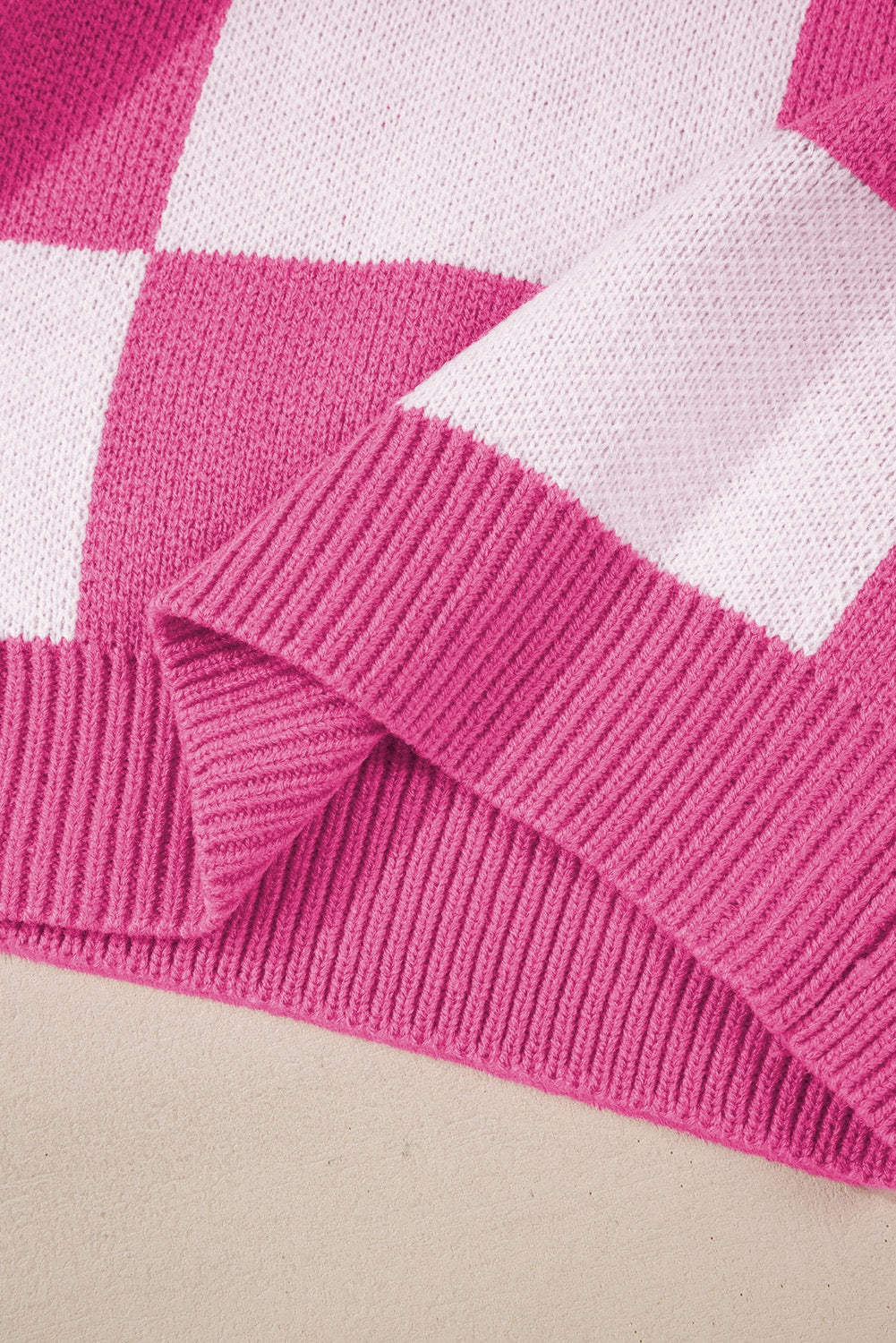Hot Pink Checkered Bishop Sleeve Sweater