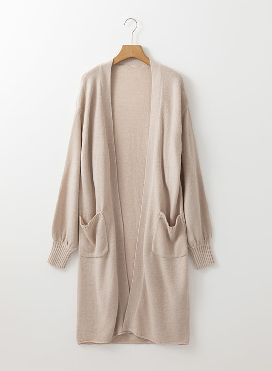 Beige Knitted Long Cardigan