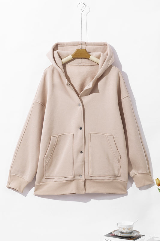 Beige Pocketed Loose Fit Hoodie