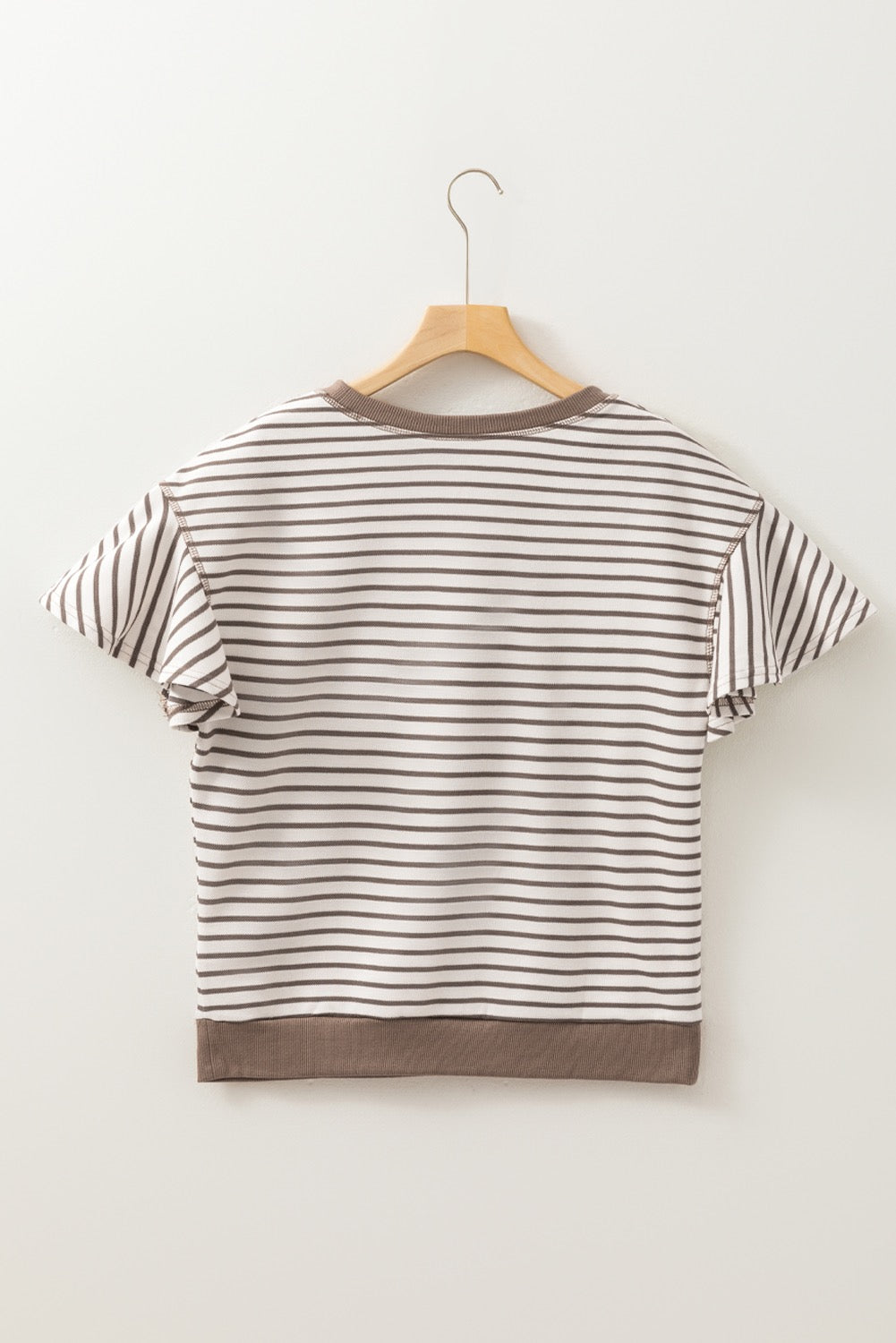 Brown Contrast Detail Striped Ruffle Short Sleeve Top
