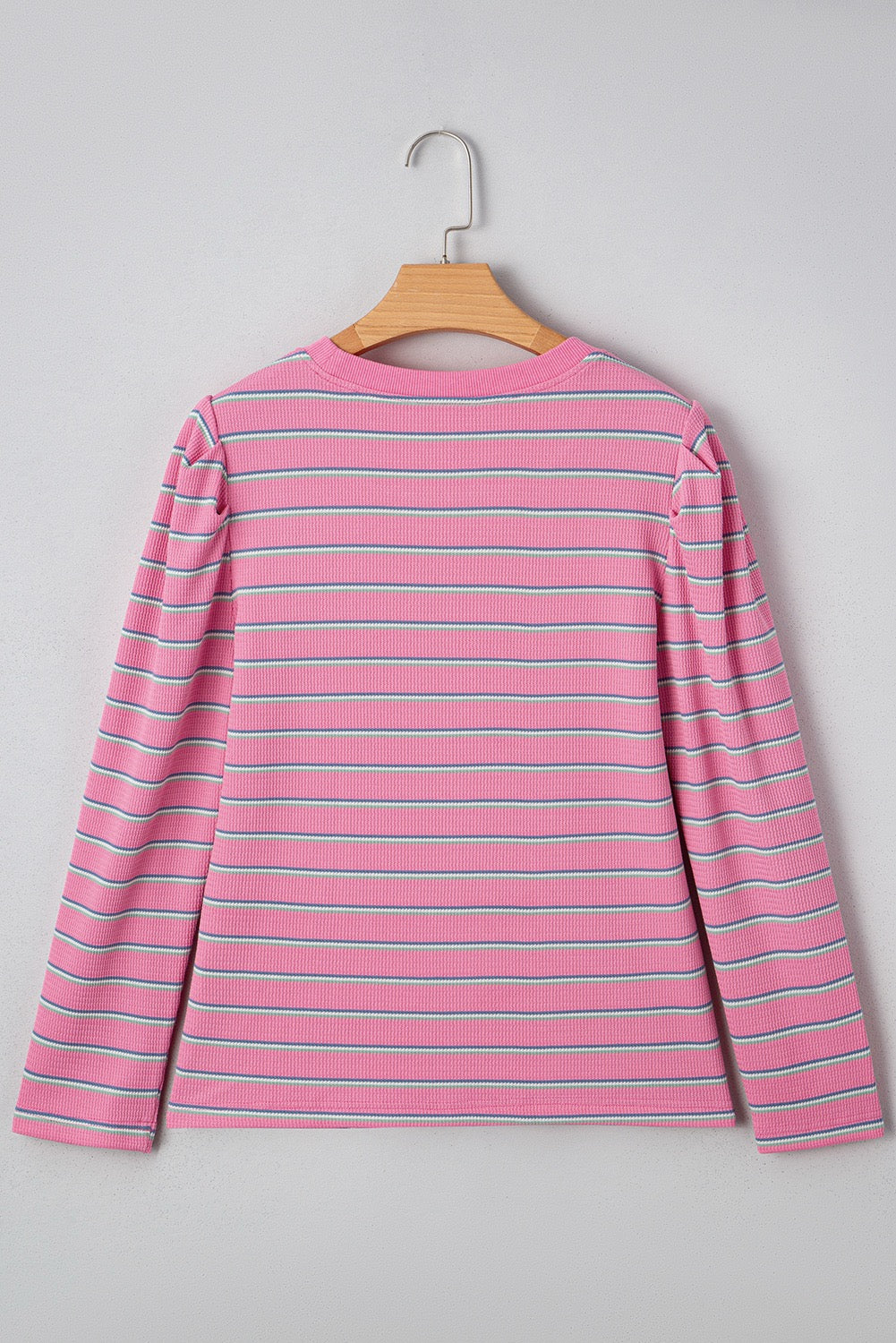 Rose Stripe Textured Knit Round Neck Top