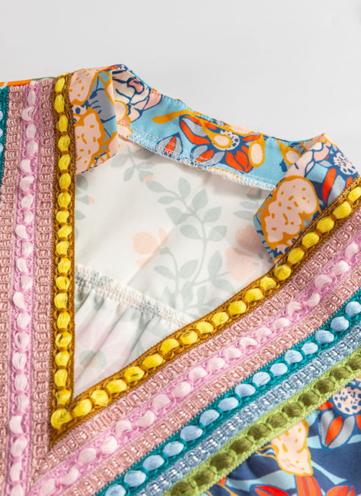 Multicolour Half Sleeve Boho Floral,  Pop of Color Neckline, Blouse