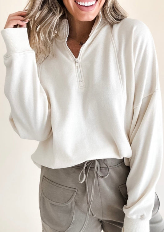 White 3/4 Zippered Pullover Sweatshirt, multiple colors available