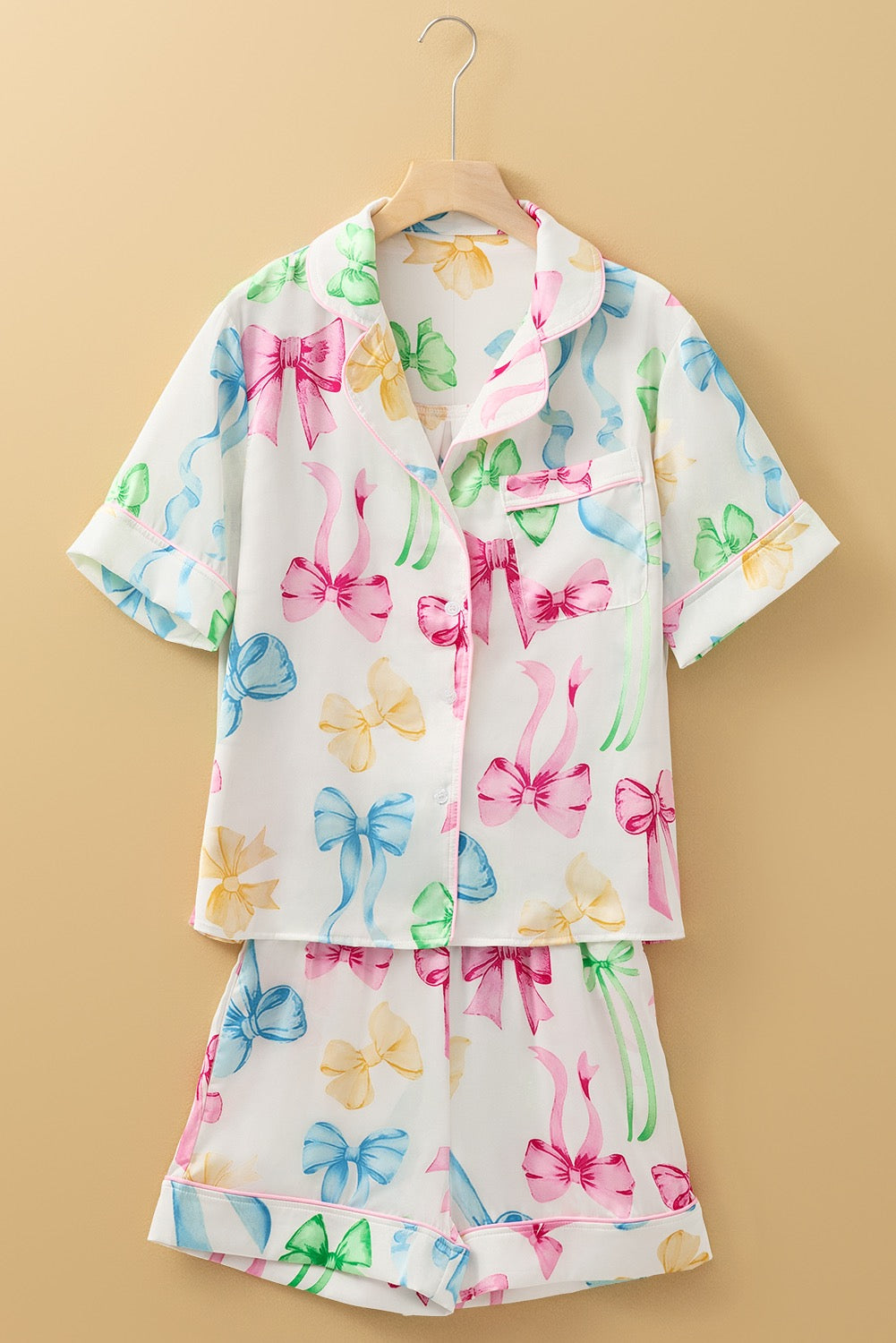 Bow Print Pajama Shorts Set