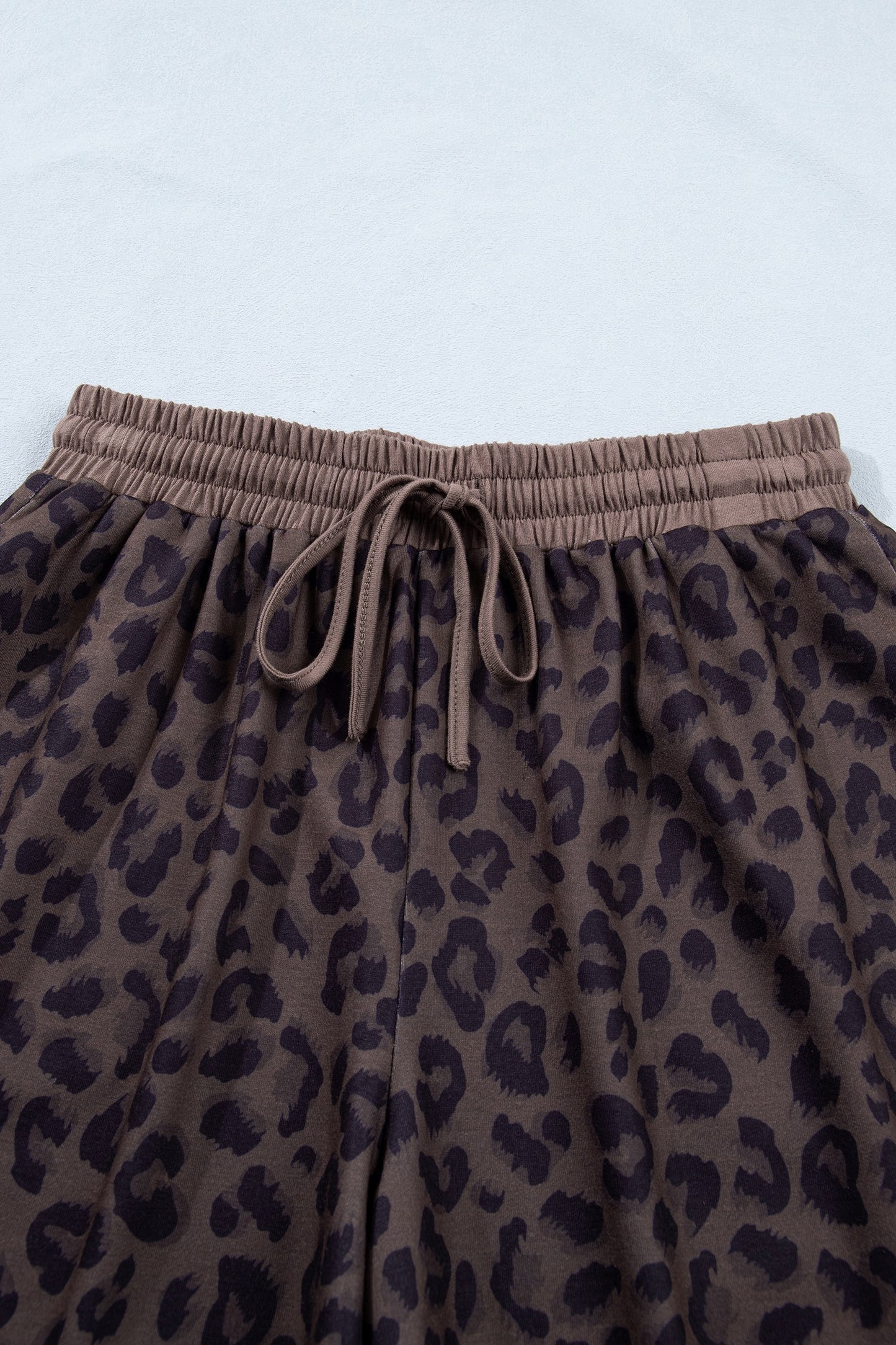 Brown V Neck Collar Leopard Printed Set
