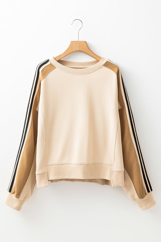 Beige Stripe Active Wear Sweatshirt