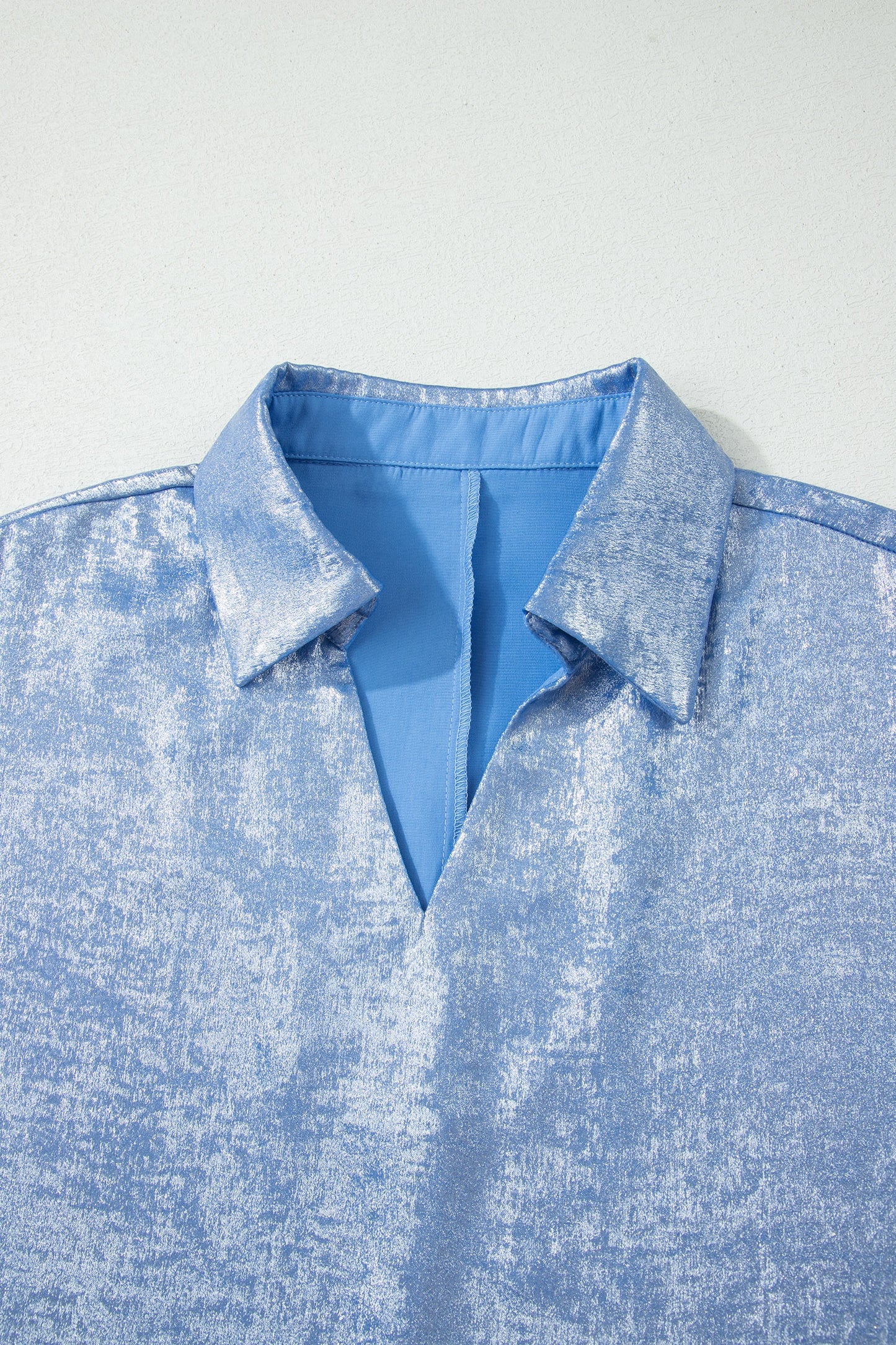 Blue Collared V Neck Half Sleeve Top