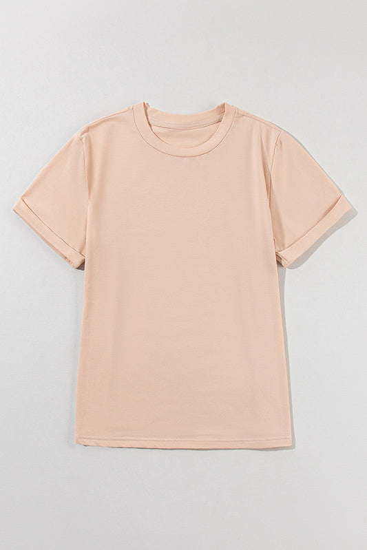 Beige Crew Neck Basic Tee
