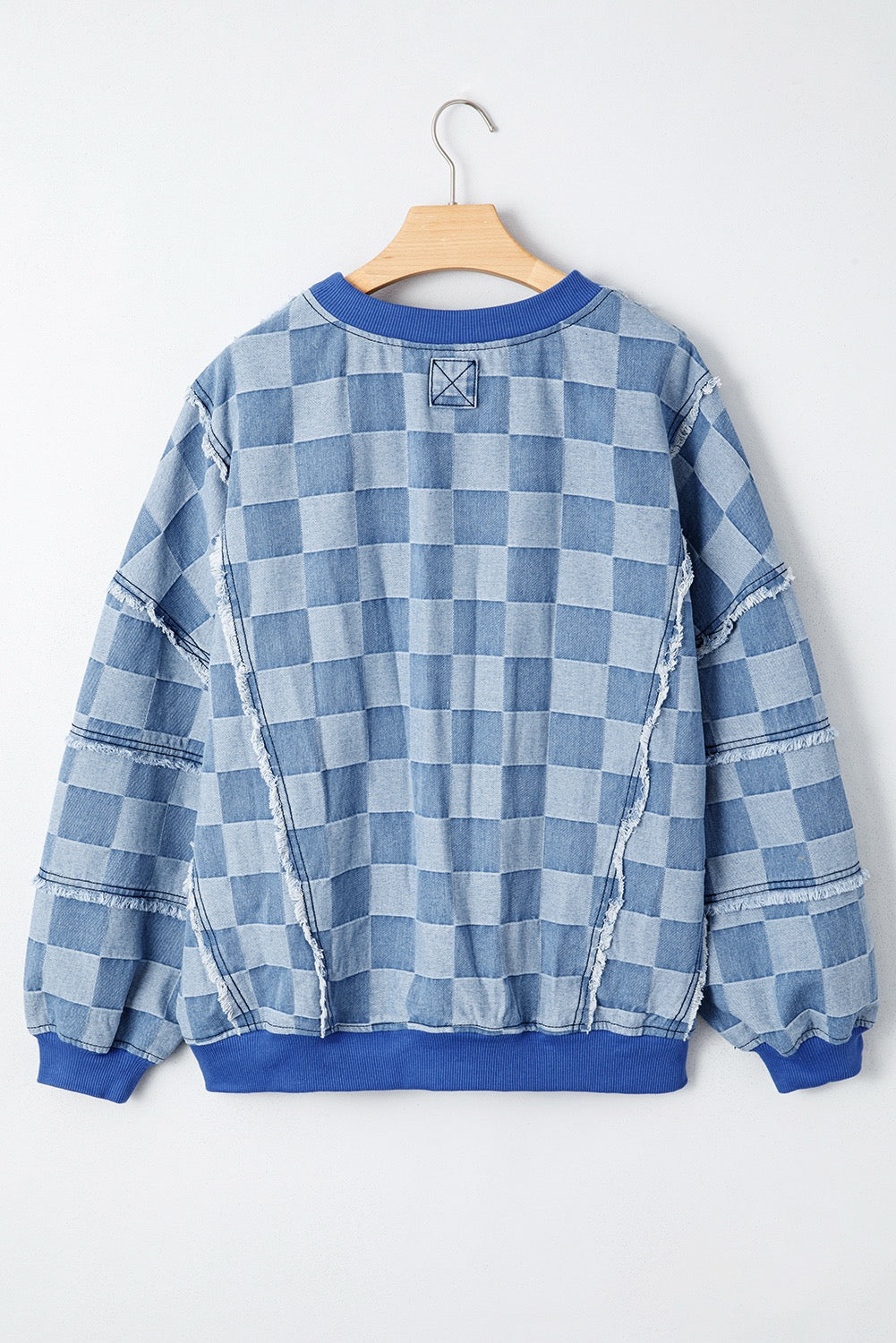 Checkerboard Oversized Denim Pullover