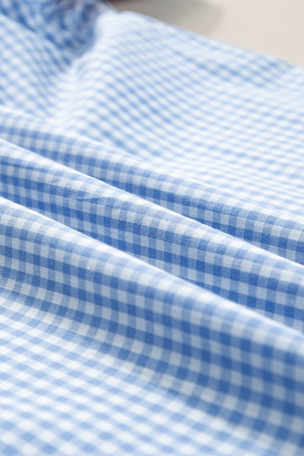 Floral Embroidered Blue Gingham Blouse