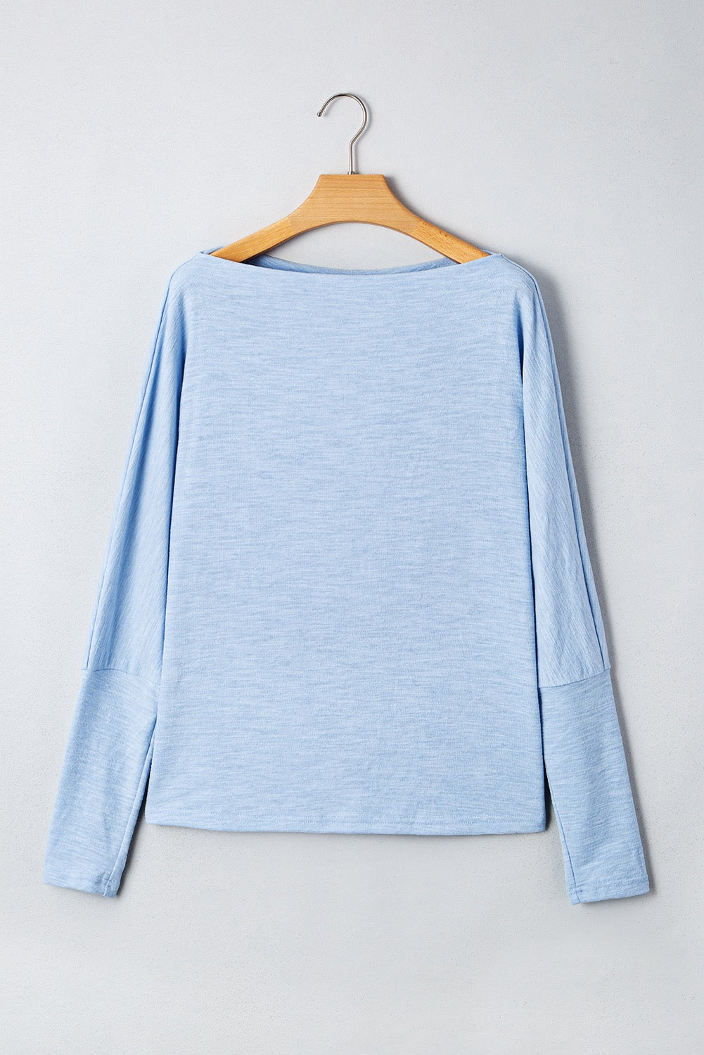 Blue Solid Color Batwing Long Sleeve Top