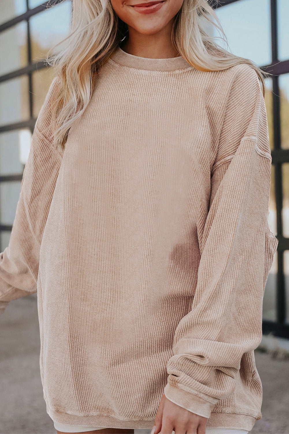 Beige Corduroy Oversized Sweatshirt