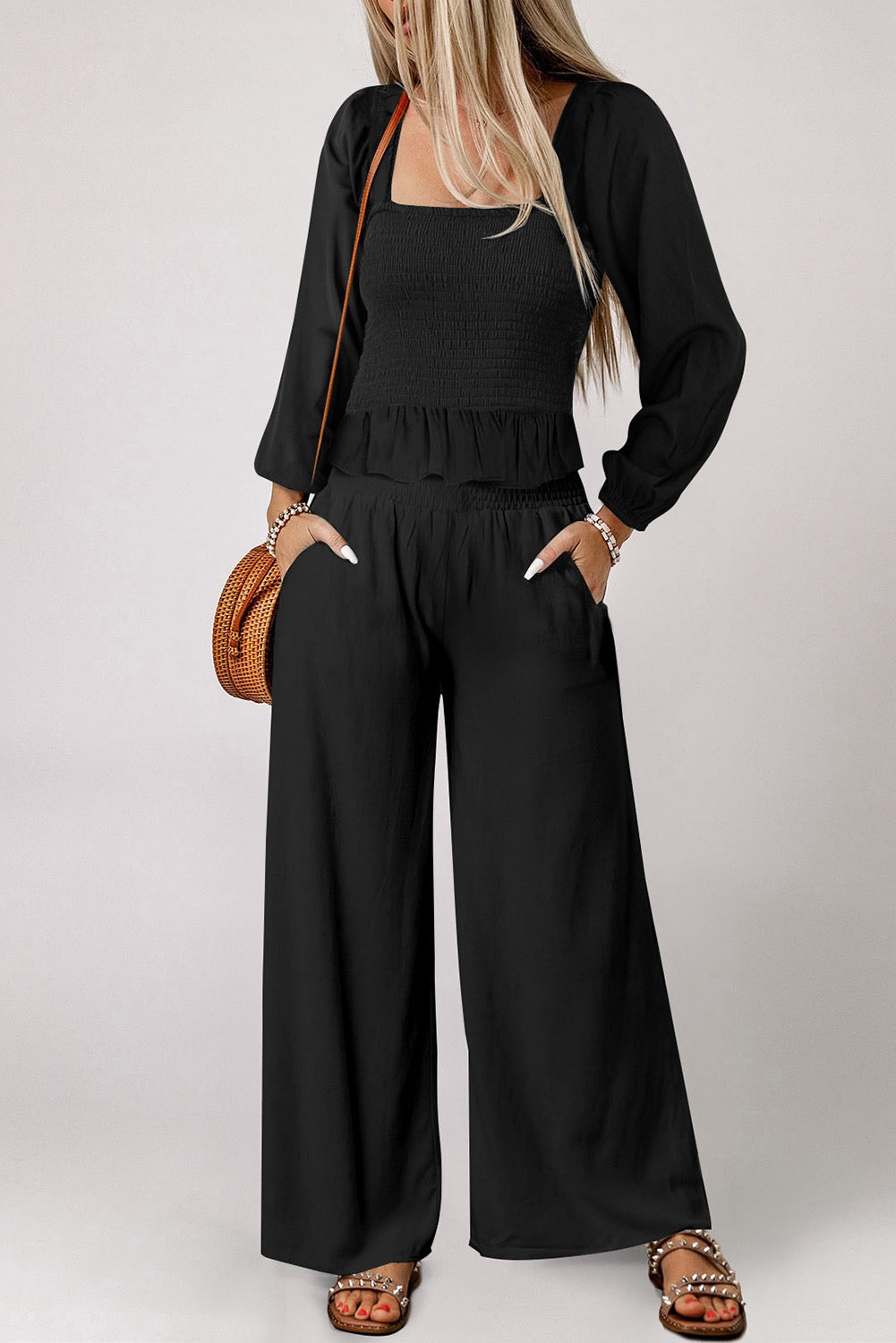 Black Peplum Top and Pant Set