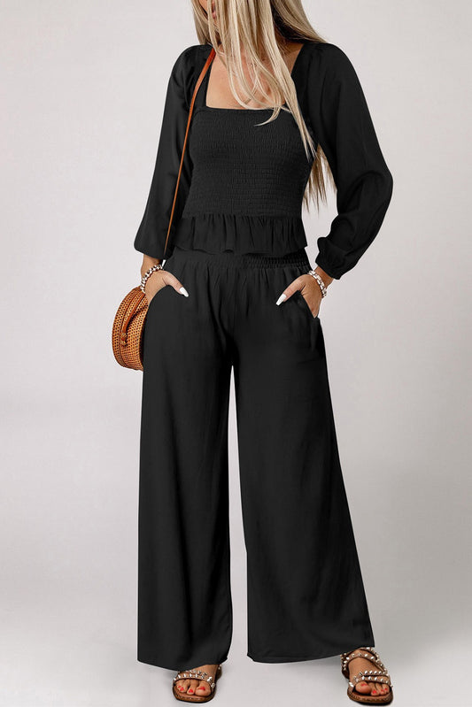 Black Peplum Top and Pant Set