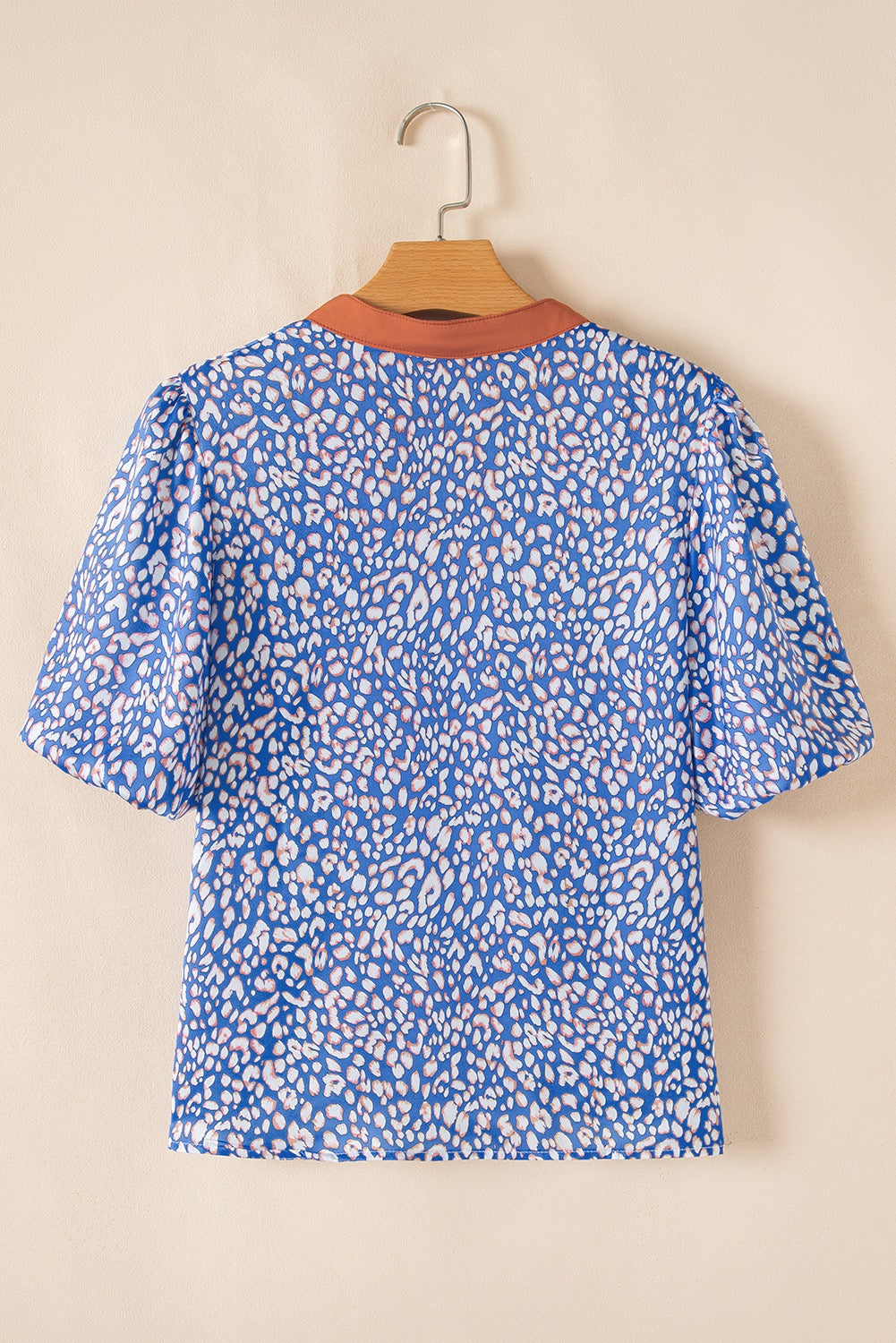 Puff Sleeve Blue Leopard Top