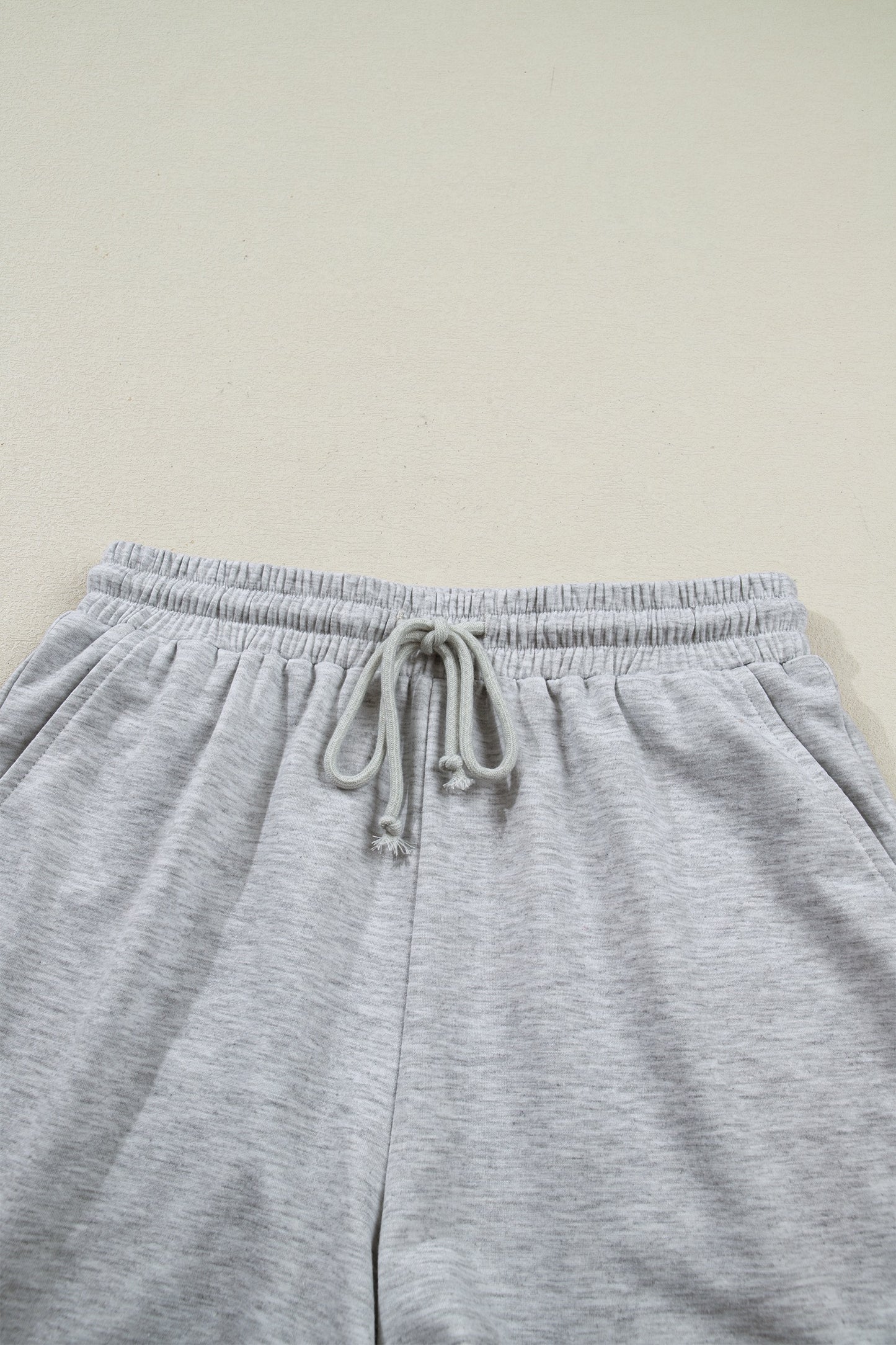 Light Grey Collared V Neck Tee Drawstring Elastic Waist Shorts 2pc Set