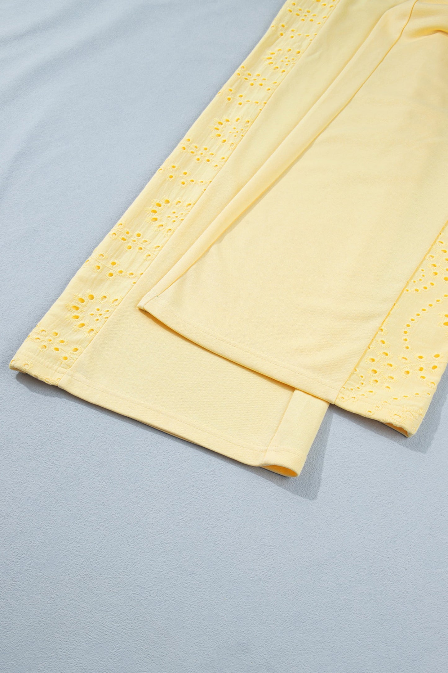 Yellow Solid Color Loose Tee Drawstring Wide Leg Pant Set