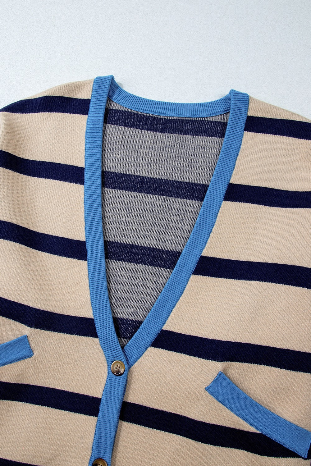Beige Colorblock Drop Shoulder Buttoned Loose Cardigan