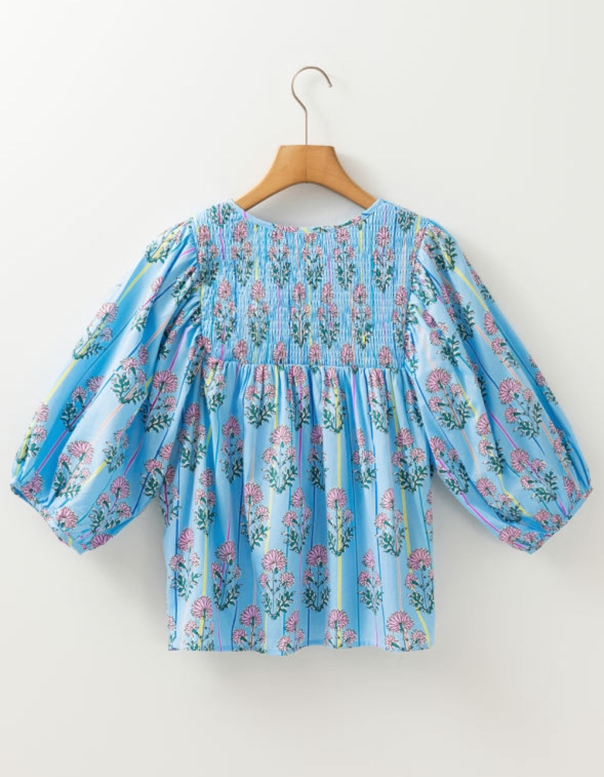 Sky Blue Smocked Blouse