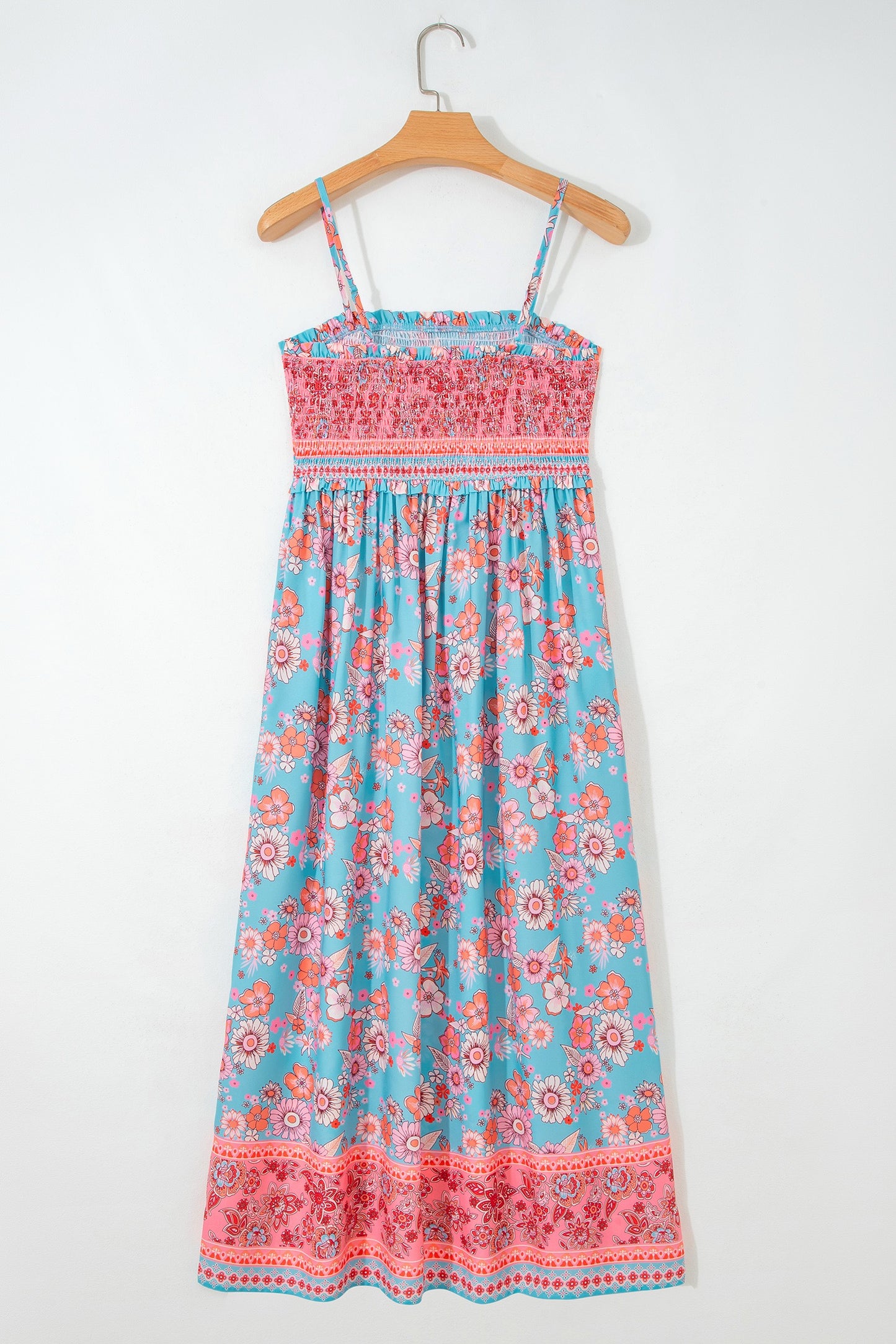 Blue Boho Print Spaghetti Straps Maxi Dress